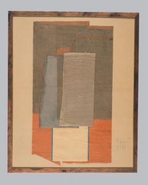 Extrait de série : papiers marouflé sur papier, bois, verre. 83 x 103 cm. 1989